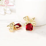 4PCS 17x21MM 24K Plated Brass Zircon Bow Charms Pendants