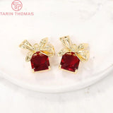 4PCS 17x21MM 24K Plated Brass Zircon Bow Charms Pendants