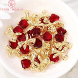 4PCS 17x21MM 24K Plated Brass Zircon Bow Charms Pendants