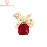 4PCS 17x21MM 24K Plated Brass Zircon Bow Charms Pendants