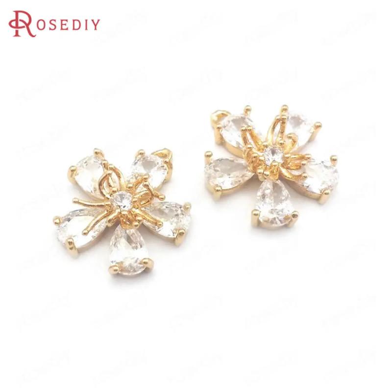 6PCS Champagne Brass & Glass Plum Flower Charms Pendants DIY Jewelry Findin