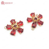 6PCS Champagne Brass & Glass Plum Flower Charms Pendants DIY Jewelry Findin
