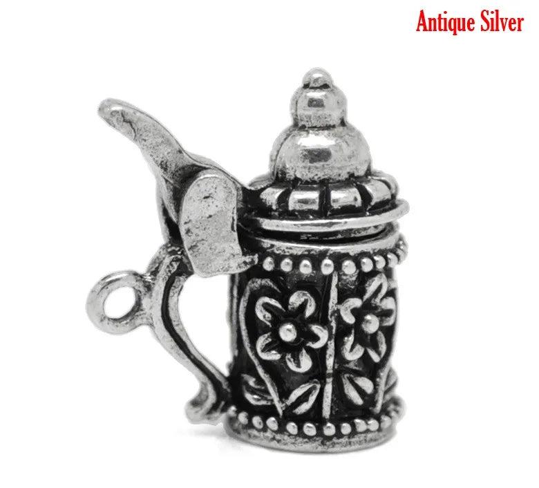 Vintage 3D Beer Cup Tableware Charms Flower Carved Pendants 19mmx18mm