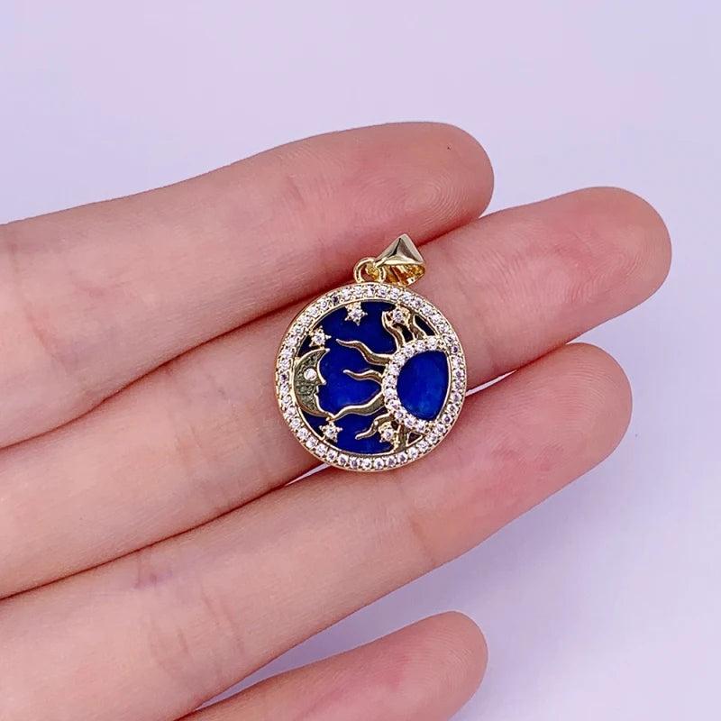 Lapis Lazuli Compass Star Of David Moon Zircon Necklace Pendant