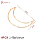 6PCS 50x36MM 18K Brass Moon Charms Pendants Jewelry DIY Findings
