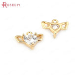 24K Brass Zircon Heart Charms Pendants Jewelry Making Supplies