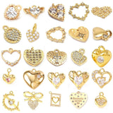 24K Brass Zircon Heart Charms Pendants Jewelry Making Supplies