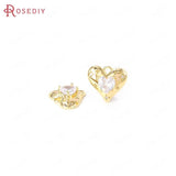 24K Brass Zircon Heart Charms Pendants Jewelry Making Supplies