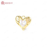 24K Brass Zircon Heart Charms Pendants Jewelry Making Supplies