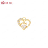 24K Brass Zircon Heart Charms Pendants Jewelry Making Supplies