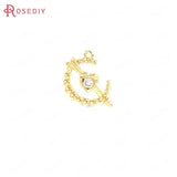 24K Brass Zircon Heart Charms Pendants Jewelry Making Supplies
