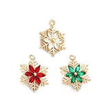 6PCS High Champagne Brass Zircon Snowflake Charms Pendants