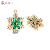 6PCS High Champagne Brass Zircon Snowflake Charms Pendants