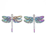 2pcs Dragonfly Rhinestone Enamel Pendants Crystal Rainbow Charms Necklace