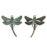 5pcs Antique Bronze Verdigris Patina Dragonfly Charms 55x50mm