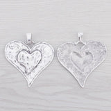 3 Tibetan Silver Large Hammered Heart Charms Pendants 65x62mm