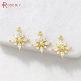 4PCS 18K Brass Zircon Snowflake Charms Pendants DIY Jewelry Making Accessories