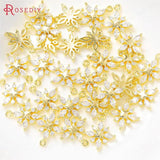4PCS 18K Brass Zircon Snowflake Charms Pendants DIY Jewelry Making Accessories
