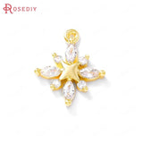 4PCS 18K Brass Zircon Snowflake Charms Pendants DIY Jewelry Making Accessories