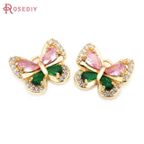 4PCS 18K Brass Zircon Butterfly Charms Pendants Jewelry Making
