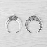 Tibetan Silver Large Moon Double Horn Charms Pendants 50x46mm