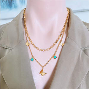 316L Steel Eye Butterfly Tree Charm Choker Necklace for Women