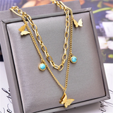 316L Steel Eye Butterfly Tree Charm Choker Necklace for Women