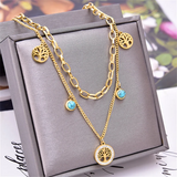 316L Steel Eye Butterfly Tree Charm Choker Necklace for Women