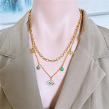 316L Steel Eye Butterfly Tree Charm Choker Necklace for Women