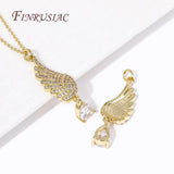 Angel Wings Charms Necklace 18K Thin Chain Water Drop Pendants Jewelry