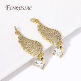 Angel Wings Charms Necklace 18K Thin Chain Water Drop Pendants Jewelry