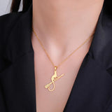 Magic Broom Witch's Cat Stainless Steel Pendant Necklace Women Animal Charms
