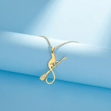 Magic Broom Witch's Cat Stainless Steel Pendant Necklace Women Animal Charms