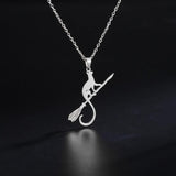 Magic Broom Witch's Cat Stainless Steel Pendant Necklace Women Animal Charms