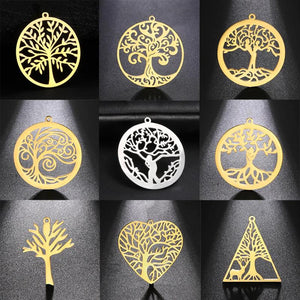 5pcs Tree of Life Pendant Stainless Steel Necklace Charms Vintage Jewelry