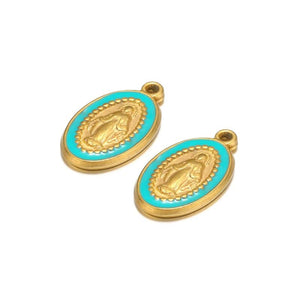 5pcs Enamel Jesus Oval Charms Pendants for DIY Jewelry Making