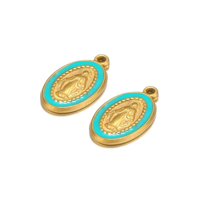 5pcs Enamel Jesus Oval Charms Pendants for DIY Jewelry Making