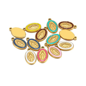 5pcs Enamel Jesus Oval Charms Pendants for DIY Jewelry Making