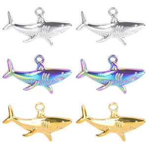 10pcs Rainbow Shark Charm Stainless Steel Pendant Necklace Jewelry Supplies