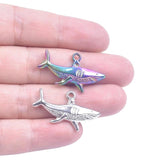 10pcs Rainbow Shark Charm Stainless Steel Pendant Necklace Jewelry Supplies