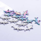 10pcs Rainbow Shark Charm Stainless Steel Pendant Necklace Jewelry Supplies