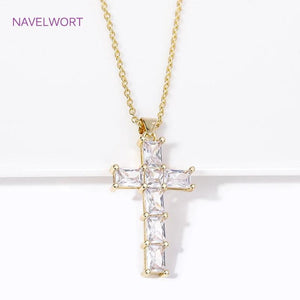 18K Cross Necklace Choker Zircon Inlaid Women Girls Jewelry
