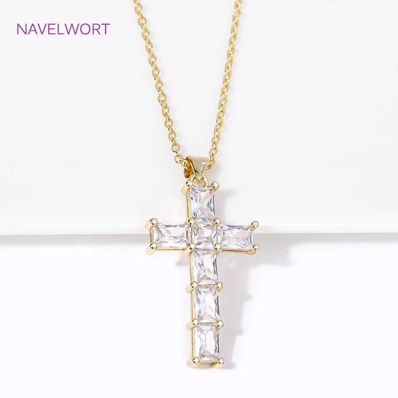 18K Cross Necklace Choker Zircon Inlaid Women Girls Jewelry