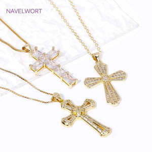 18K Cross Necklace Choker Zircon Inlaid Women Girls Jewelry