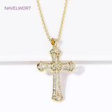 18K Cross Necklace Choker Zircon Inlaid Women Girls Jewelry