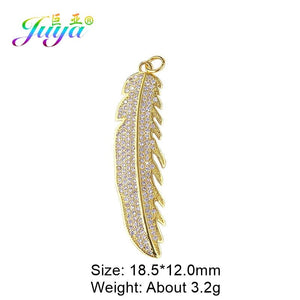 Micro Pave Zircon Feather Charm Pendants for Jewelry Making