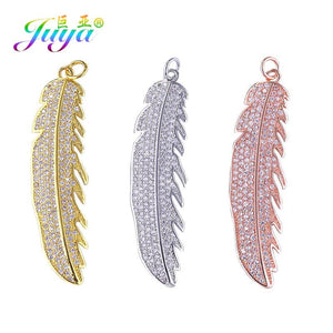Micro Pave Zircon Feather Charm Pendants for Jewelry Making
