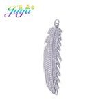 Micro Pave Zircon Feather Charm Pendants for Jewelry Making