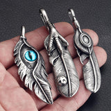316L Stainless Steel Indian Chief Feather Eagle Eye Claw Pendant