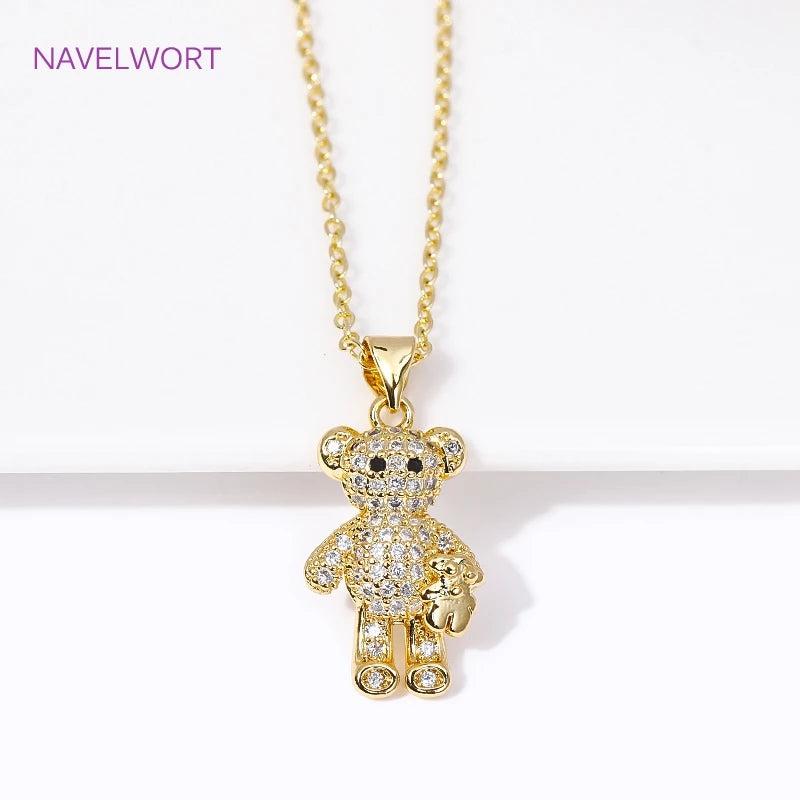 18K Plated Zircon Bear Pendant Necklace Chokers for Christmas